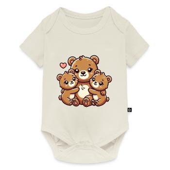 Parent ours avec deux enfants mignons - Body à manches courtes Premium Bébé - blanc cassé - Devant