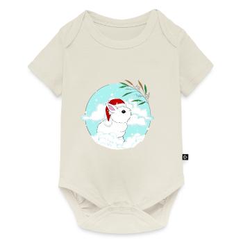 Doux lapin de Noël avec casquette de Noël Winte de Noël - Body à manches courtes Premium Bébé - blanc cassé - Devant