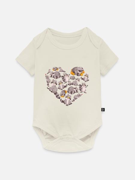 Herz Waschbär - Baby Premium Kurzarmbody - Naturweiß