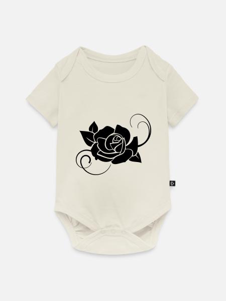 Rose Blume in Schwarz - Baby Premium Kurzarmbody - Naturweiß