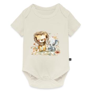 Cute Lion And Elephant Friends - Baby Premium Kurzarmbody - Naturweiß - Vorne