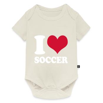 Joueur de soccer J’aime le soccer - Body à manches courtes Premium Bébé - blanc cassé - Devant