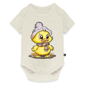 Canard mignon avec écharpe et chapeau à pompon. - Body à manches courtes Premium Bébé - blanc cassé - Devant