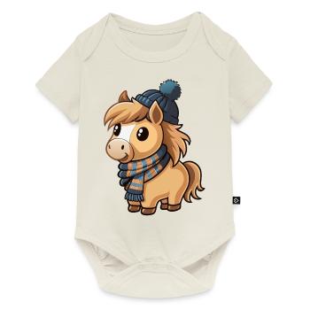Poney mignon avec écharpe et chapeau à pompon. - Body à manches courtes Premium Bébé - blanc cassé - Devant