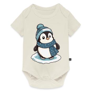 Niedlicher Pinguin mit Schal und Pudelmütze. - Baby Premium Kurzarmbody - Naturweiß - Vorne