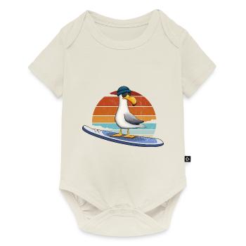 Retro Beach Surfer Bird Stand Up Paddle SUP Seagull - Baby Premium short-sleeve bodysuit - off white - Front