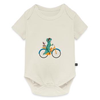 Chemise de cadeau de dinosaure de bicyclette - Body à manches courtes Premium Bébé - blanc cassé - Devant
