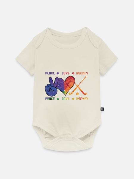 Peace Love Hockey - Baby Premium Kurzarmbody - Naturweiß