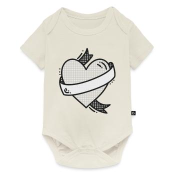 Coeur / Tatouage / Bannière / Bande dessinée / Amour / Points - Body à manches courtes Premium Bébé - blanc cassé - Devant