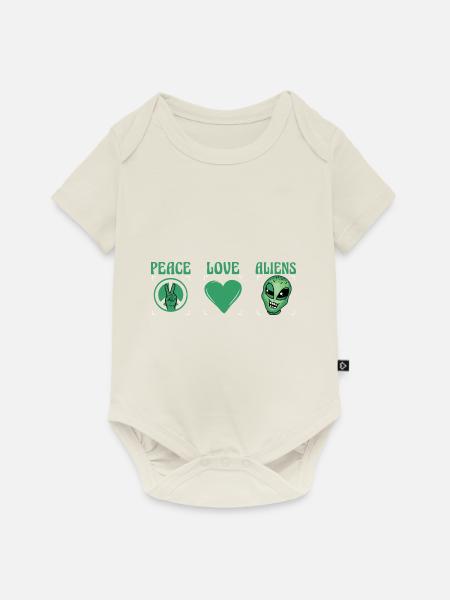 Peace Love Aliens - Baby Premium Kurzarmbody - Naturweiß