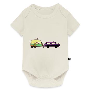 Vacances, Voyage, Camping, Caravane, Camping-car, Voiture - Body à manches courtes Premium Bébé - blanc cassé - Devant
