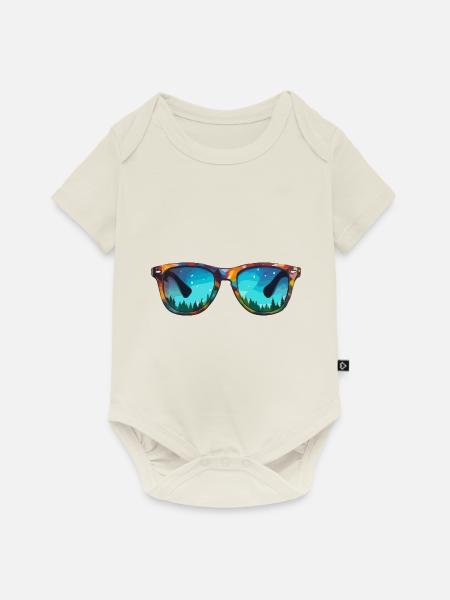 Sonnenbrille / Reflektion / Wald / Spiegelung - Baby Premium Kurzarmbody - Naturweiß