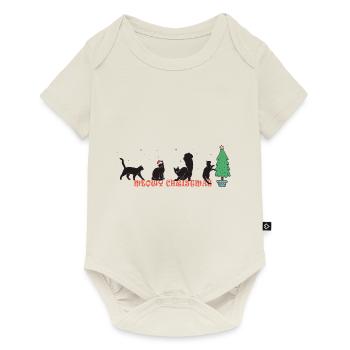 Miaou de Noël - Chat doux au chapeau de Père Noël - Body à manches courtes Premium Bébé - blanc cassé - Devant
