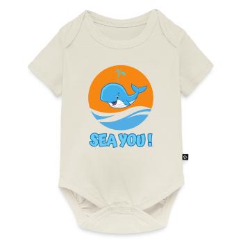 Whale in the sea greets with "Sea you!" - Baby Premium short-sleeve bodysuit - off white - Front