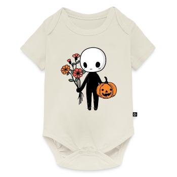 Fleurs minimalistes mignonnes d’Halloween et citrouille - Body à manches courtes Premium Bébé - blanc cassé - Devant