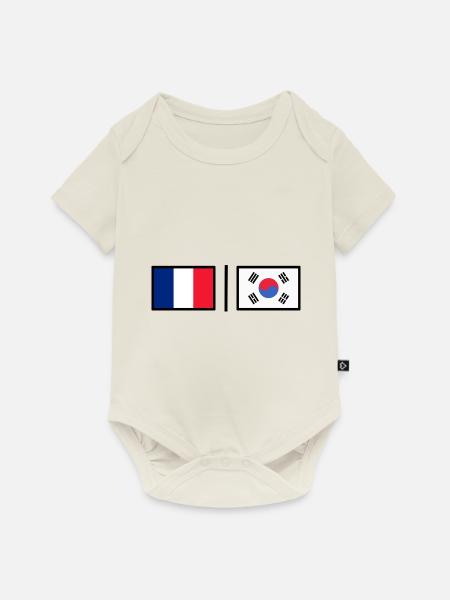 France - Korea - Baby Premium Kurzarmbody - Naturweiß