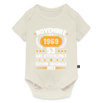 Cadeau D'anniversaire Rétro 53 Ans Novembre 1969 - Body à manches courtes Premium Bébé - blanc cassé - Devant