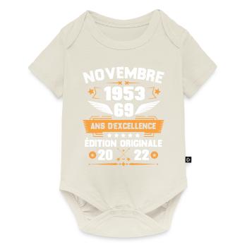 Novembre 1953 Idée Cadeau D'anniversaire 69 Ans - Body à manches courtes Premium Bébé - blanc cassé - Devant