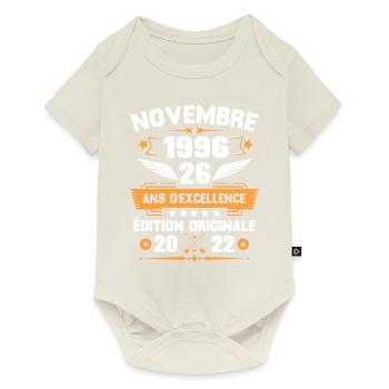 Novembre 1996 Idée Cadeau D'anniversaire 26 Ans - Body à manches courtes Premium Bébé - blanc cassé - Devant