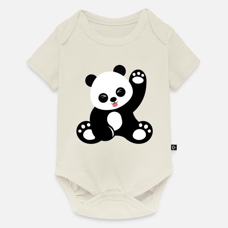 Cute Sitting Panda-Karikatur - Baby Premium Kurzarmbody - Naturweiß