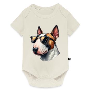 Bull Terrier portant des lunettes de soleil - Body à manches courtes Premium Bébé - blanc cassé - Devant