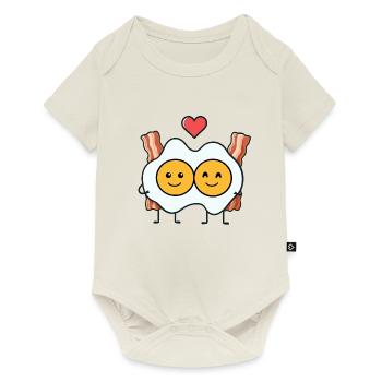 Fried eggs in love with bacon - couple with heart - Baby Premium short-sleeve bodysuit - off white - Front