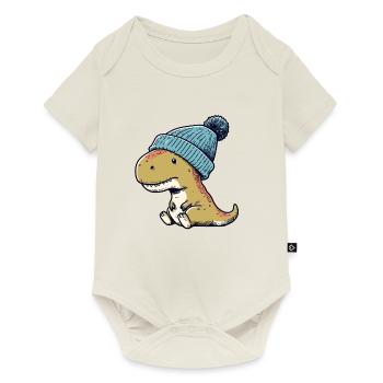 T-Rex Dino Dinosaur with Blue Beanie Hat - Baby Premium short-sleeve bodysuit - off white - Front