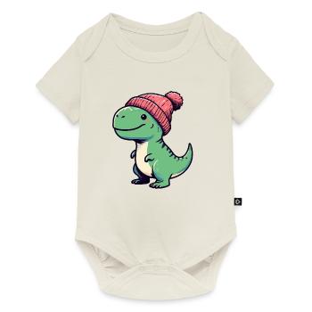 Green T-Rex Dino Dinosaur with Beanie Hat - Baby Premium short-sleeve bodysuit - off white - Front