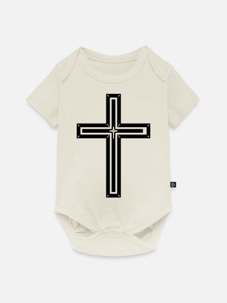 Kreuz - Baby Premium Kurzarmbody - Naturweiß