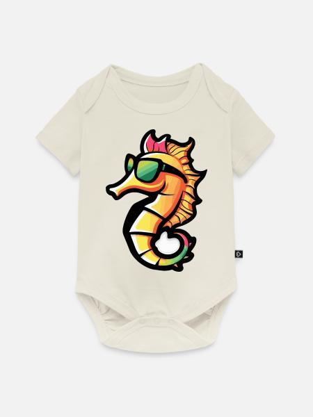 Seepferd Tier - Baby Premium Kurzarmbody - Naturweiß