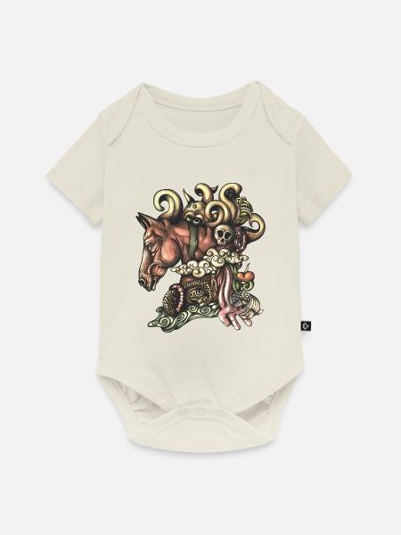 Pferdegekritzel flach - Baby Premium Kurzarmbody - Naturweiß