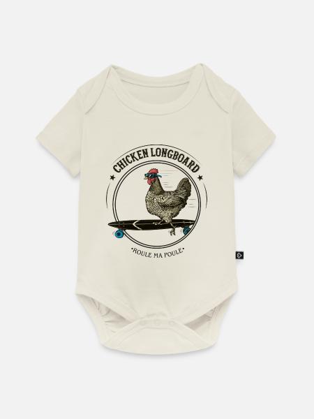 Hühnchen Longboard - Baby Premium Kurzarmbody - Naturweiß