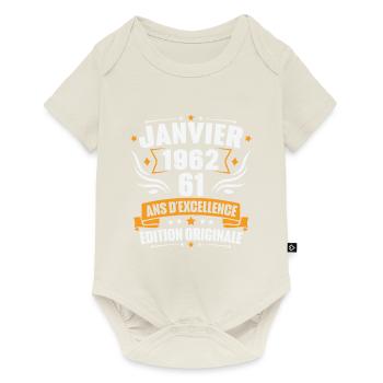 Vintage Cadeau Janvier 1962, 61 Ans Anniversaire - Body à manches courtes Premium Bébé - blanc cassé - Devant