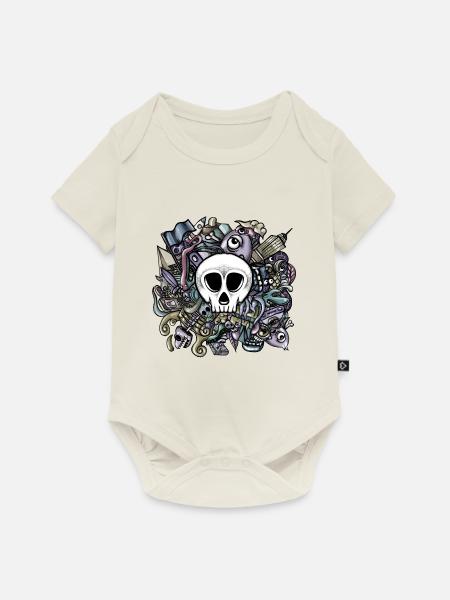 Doodle Schädel - Baby Premium Kurzarmbody - Naturweiß