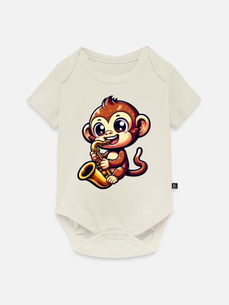 Affe Saxofon Jazz Musik Musiker - Baby Premium Kurzarmbody - Naturweiß