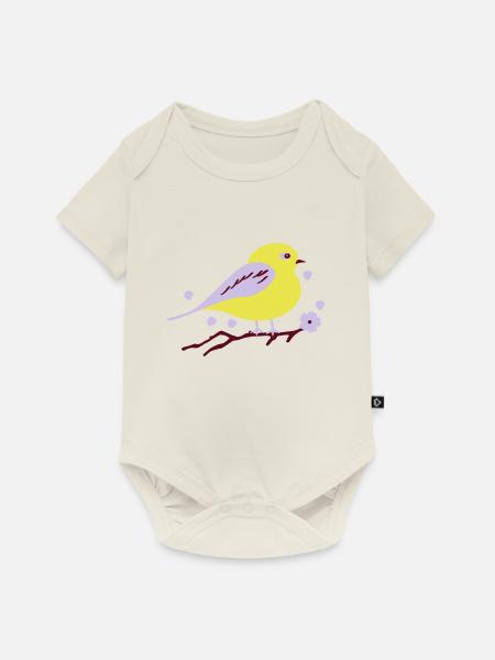 Vogel und Kirschblüten - Baby Premium Kurzarmbody - Naturweiß