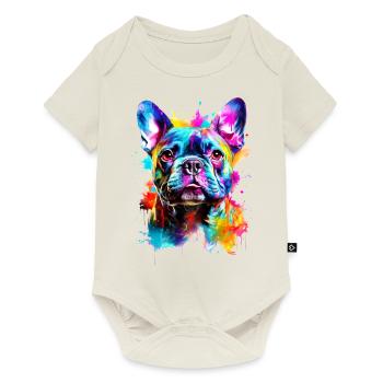 Bemalter französischer Bulldogge Hund - Baby Premium Kurzarmbody - Naturweiß - Vorne