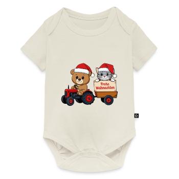Teddy als Weihnachtsmann mit Traktor und Kätzchen - Baby Premium Kurzarmbody - Naturweiß - Vorne