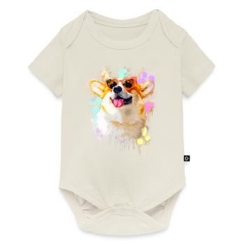 Corgi dog with sunglasses - Baby Premium short-sleeve bodysuit - off white - Front