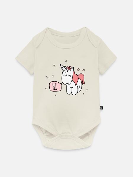 Einhorn sagt Hi - Baby Premium Kurzarmbody - Naturweiß