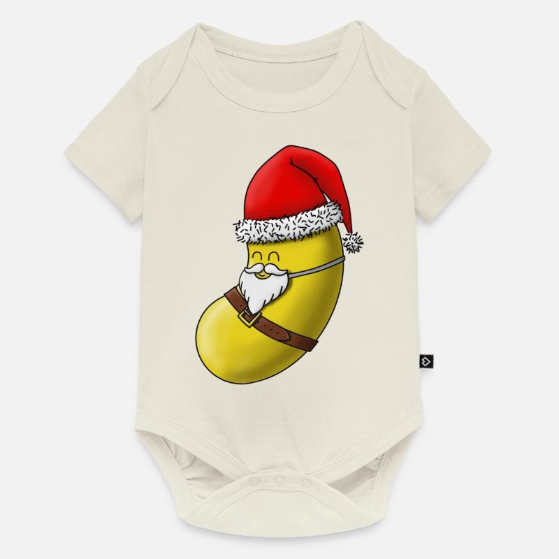 SantaBean jaune avec visage - Body à manches courtes Premium Bébé - blanc cassé