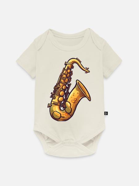 Saxophon im Comic Stil - Baby Premium Kurzarmbody - Naturweiß