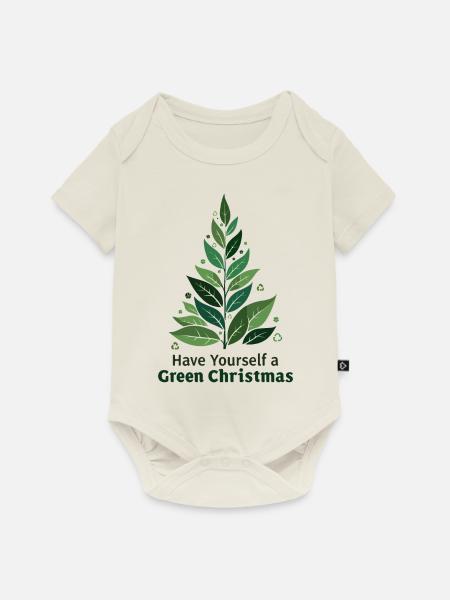 Umweltfreundlicher Grüner Weihnachtsbaum - Baby Premium Kurzarmbody - Naturweiß