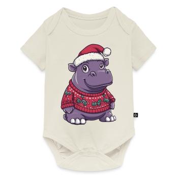Nilpferd Weihnachten Comic - Baby Premium Kurzarmbody - Naturweiß - Vorne