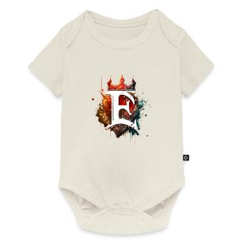 Cooler Graffiti Buchstabe E bunt mit Krone 👑 - Baby Premium Kurzarmbody - Naturweiß - Vorne