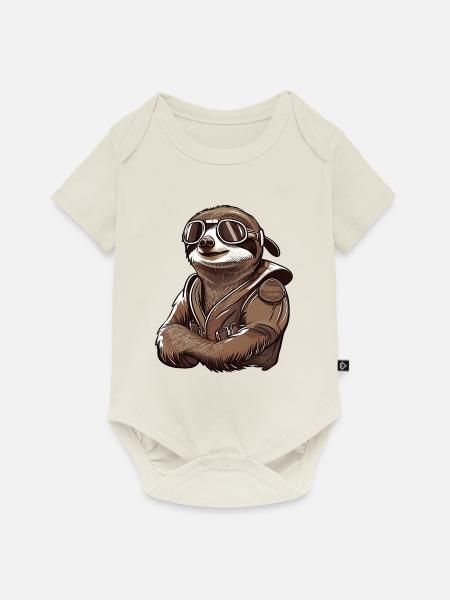 Faultier mit Fliegerbrille - Baby Premium Kurzarmbody - Naturweiß