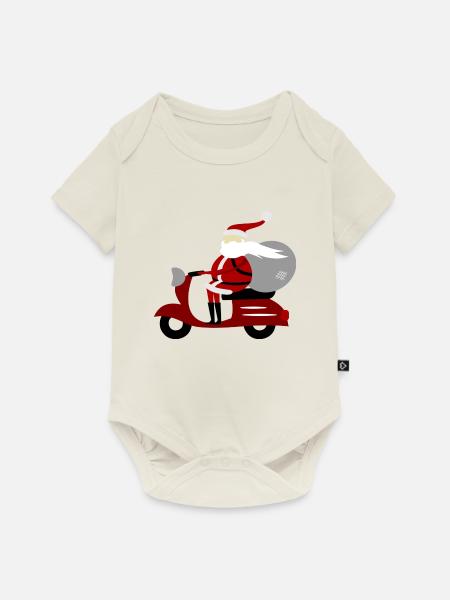 Weihnachten - Weihnachtsmann Roller - Baby Premium Kurzarmbody - Naturweiß