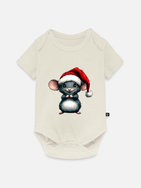 Weihnachtsmann Mäuschen - Baby Premium Kurzarmbody - Naturweiß