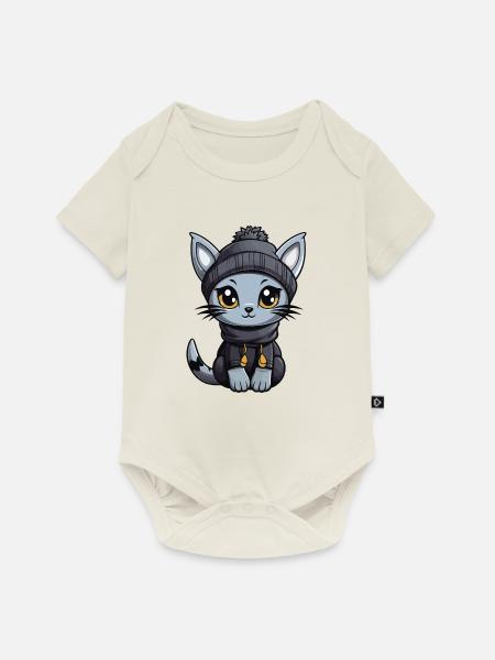 Katze Winter Comic - Baby Premium Kurzarmbody - Naturweiß