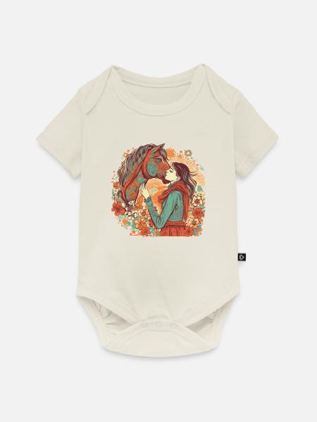 Wunderschönes Boho Pferdemotiv mit Frau/Mädchen - Baby Premium Kurzarmbody - Naturweiß